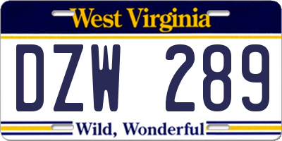 WV license plate DZW289