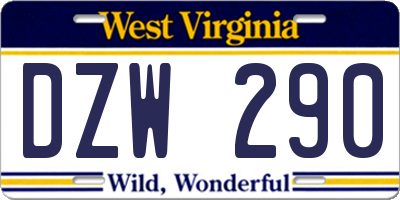 WV license plate DZW290