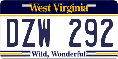 WV license plate DZW292