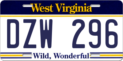 WV license plate DZW296