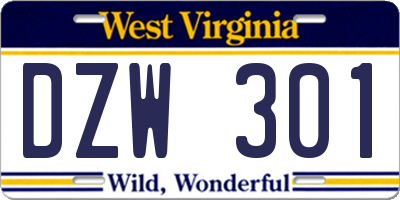 WV license plate DZW301