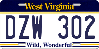 WV license plate DZW302