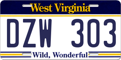 WV license plate DZW303