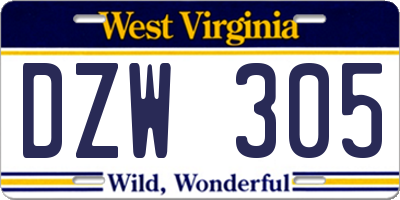 WV license plate DZW305