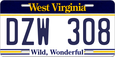 WV license plate DZW308