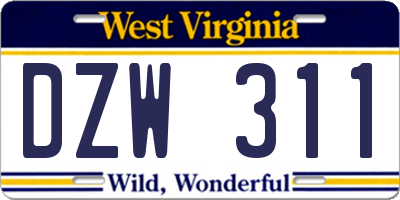 WV license plate DZW311