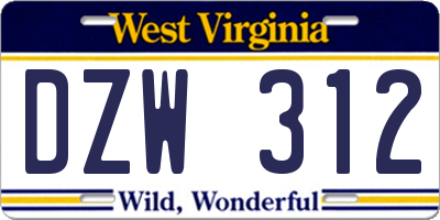 WV license plate DZW312