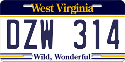 WV license plate DZW314