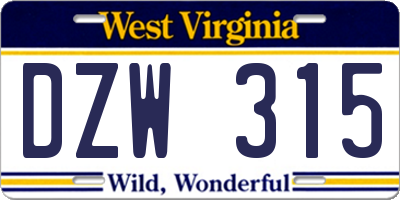 WV license plate DZW315