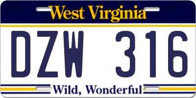 WV license plate DZW316