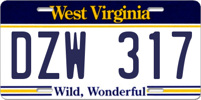 WV license plate DZW317