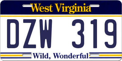 WV license plate DZW319