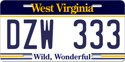 WV license plate DZW333