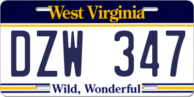 WV license plate DZW347