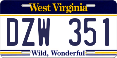 WV license plate DZW351