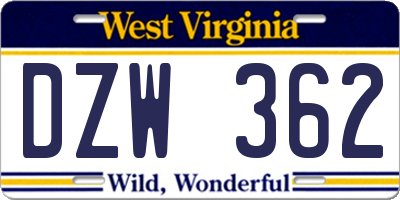 WV license plate DZW362