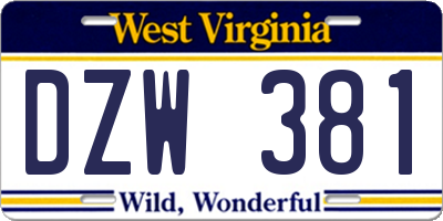 WV license plate DZW381