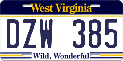 WV license plate DZW385