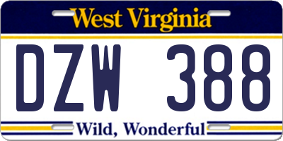 WV license plate DZW388