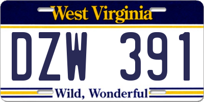 WV license plate DZW391