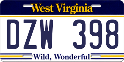 WV license plate DZW398