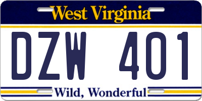 WV license plate DZW401