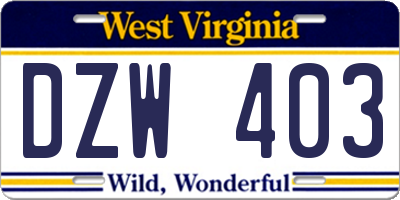 WV license plate DZW403