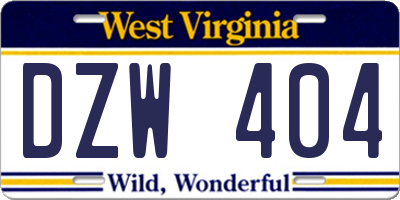 WV license plate DZW404