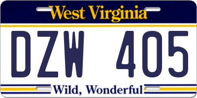 WV license plate DZW405