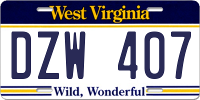 WV license plate DZW407