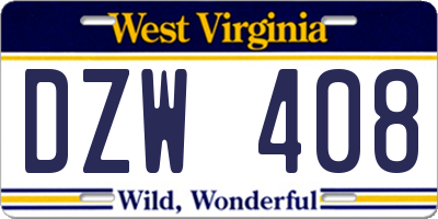 WV license plate DZW408