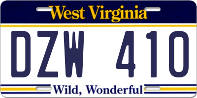 WV license plate DZW410