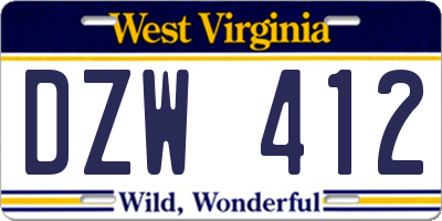 WV license plate DZW412