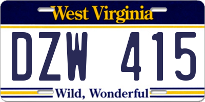 WV license plate DZW415