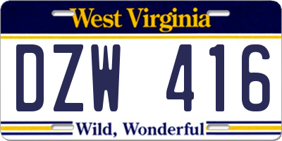 WV license plate DZW416