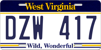 WV license plate DZW417