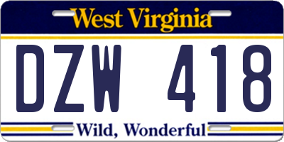 WV license plate DZW418