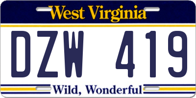 WV license plate DZW419