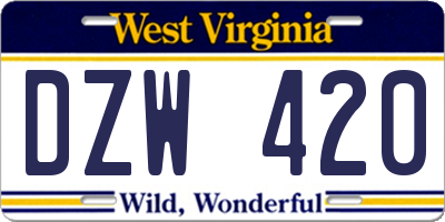 WV license plate DZW420