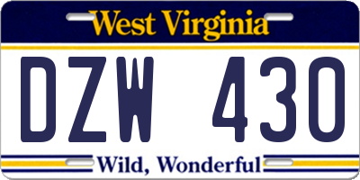 WV license plate DZW430