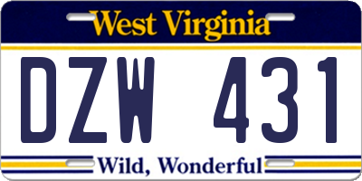 WV license plate DZW431