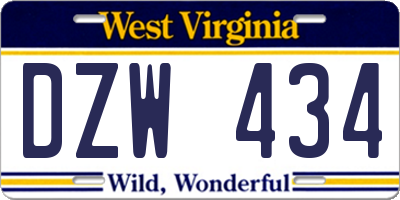 WV license plate DZW434