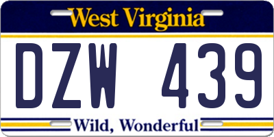 WV license plate DZW439