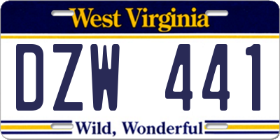 WV license plate DZW441