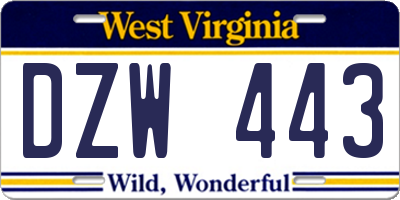 WV license plate DZW443