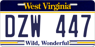 WV license plate DZW447