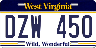 WV license plate DZW450