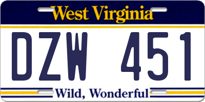 WV license plate DZW451