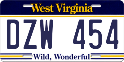 WV license plate DZW454