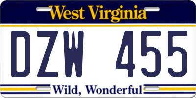 WV license plate DZW455